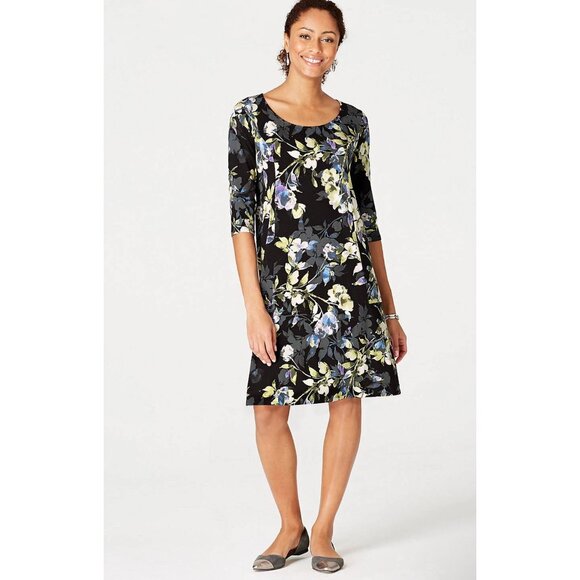 J. Jill Wearever Collection WE Floral Print Scoop Neck Dress Size L Half Sleeves - Picture 3 of 9